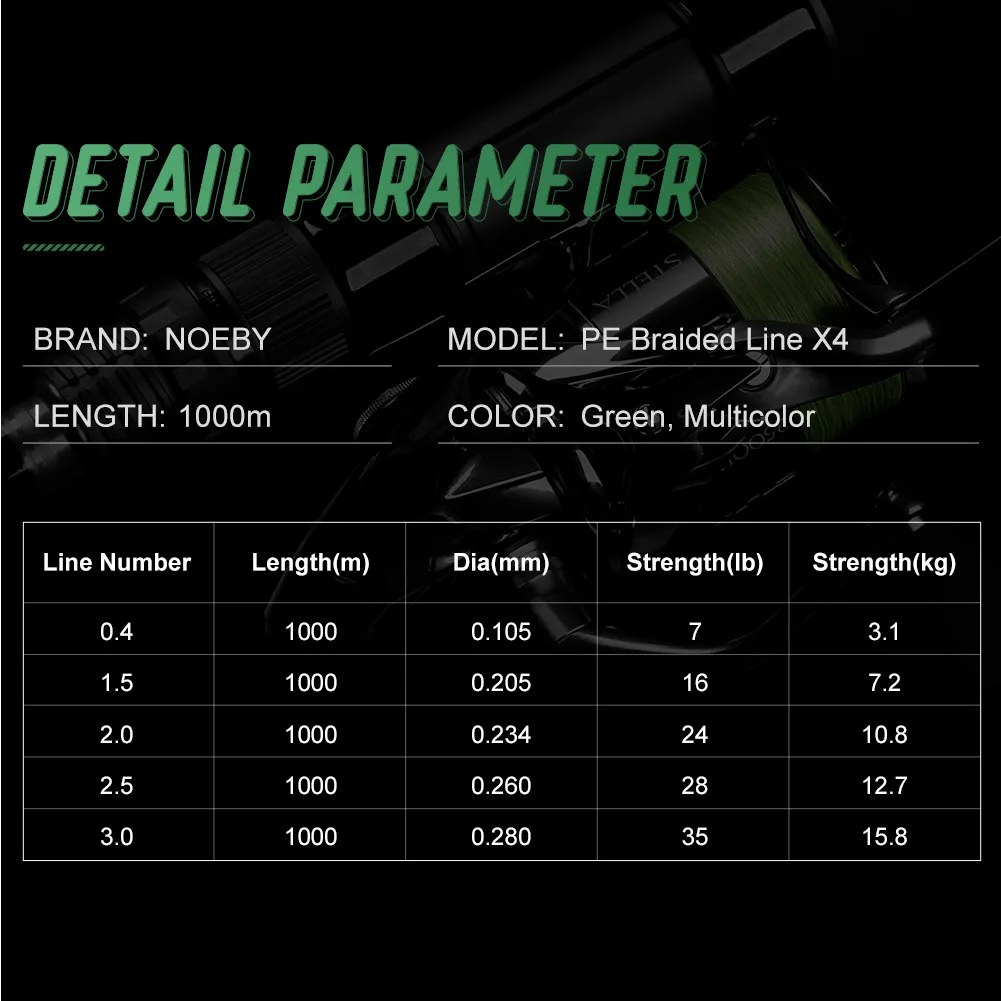 Noeby-sedal de pesca trenzado X4 7-35lb, multifilamento PE, 1000m, 4 hebras, accesorios de pesca - imagen 2