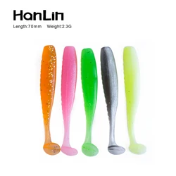 Hanlin-señuelo suave de 20 piezas, Wobblers, cebo de silicona, gusano de sábalo, señuelo Artificial para pesca de carpa, 50/63/70mm