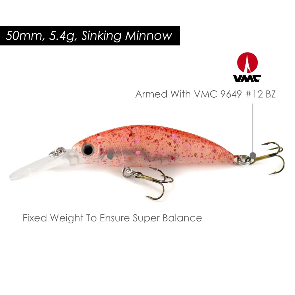 Countbass Afundando Minnow 50 mm 2" 5,4 g 3/16 oz. Con anzuelos VMC, buceo 1m-1,5m 3'-5', señuelo de pesca para pescador, cebos duros Wobblers - imagen 2
