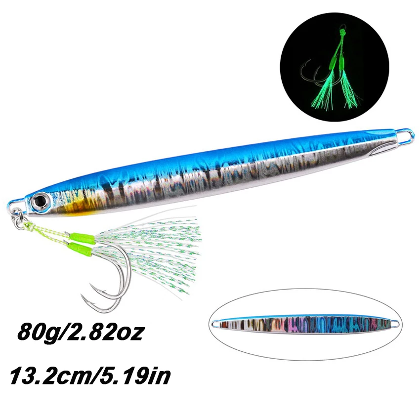 Señuelo de pesca de Metal largo, Jigging de fundición lenta, 80g, 13cm, cebo de Metal Artificial, señuelo de pesca de mar, 1 Uds.