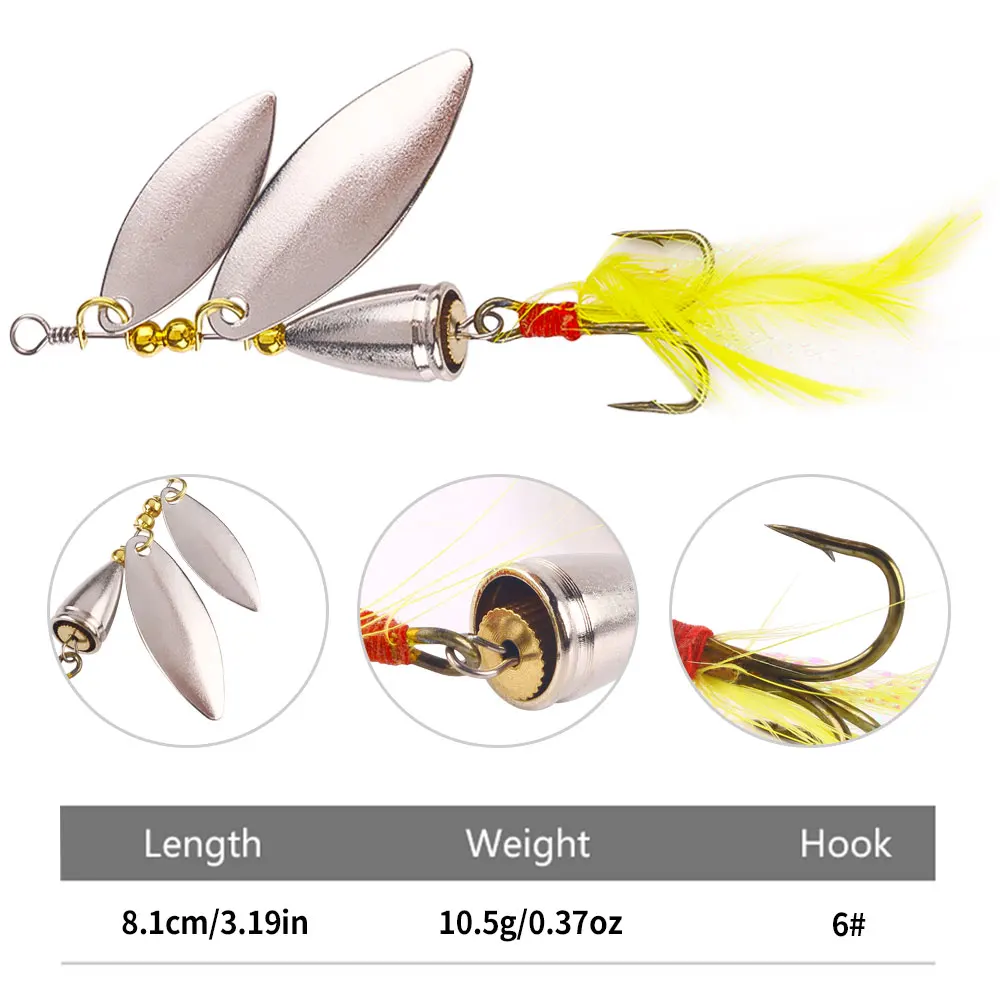 1 unidad/5 uds 8cm 10g cebos giratorios de pesca de lubina plantilla de metal señuelo cebo de pesca Spinner cuchara señuelos aparejos de pesca Walleye Zander pesca