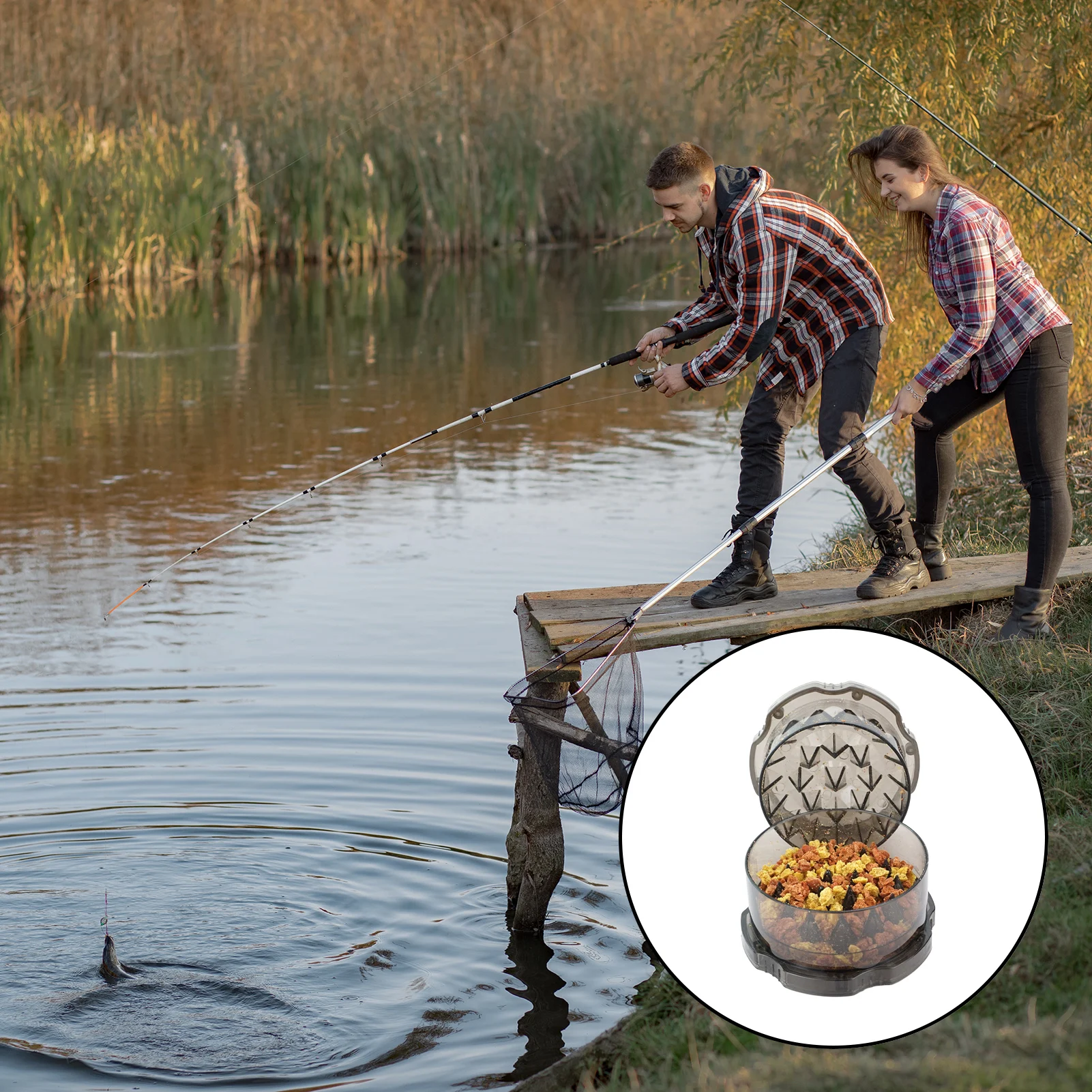 Alimentador de cebo portátil, molinillo de plástico transparente para cebo de pesca, lombrices, herramientas para triturar cebo, aparejos de pesca, 1 ud. - imagen 4