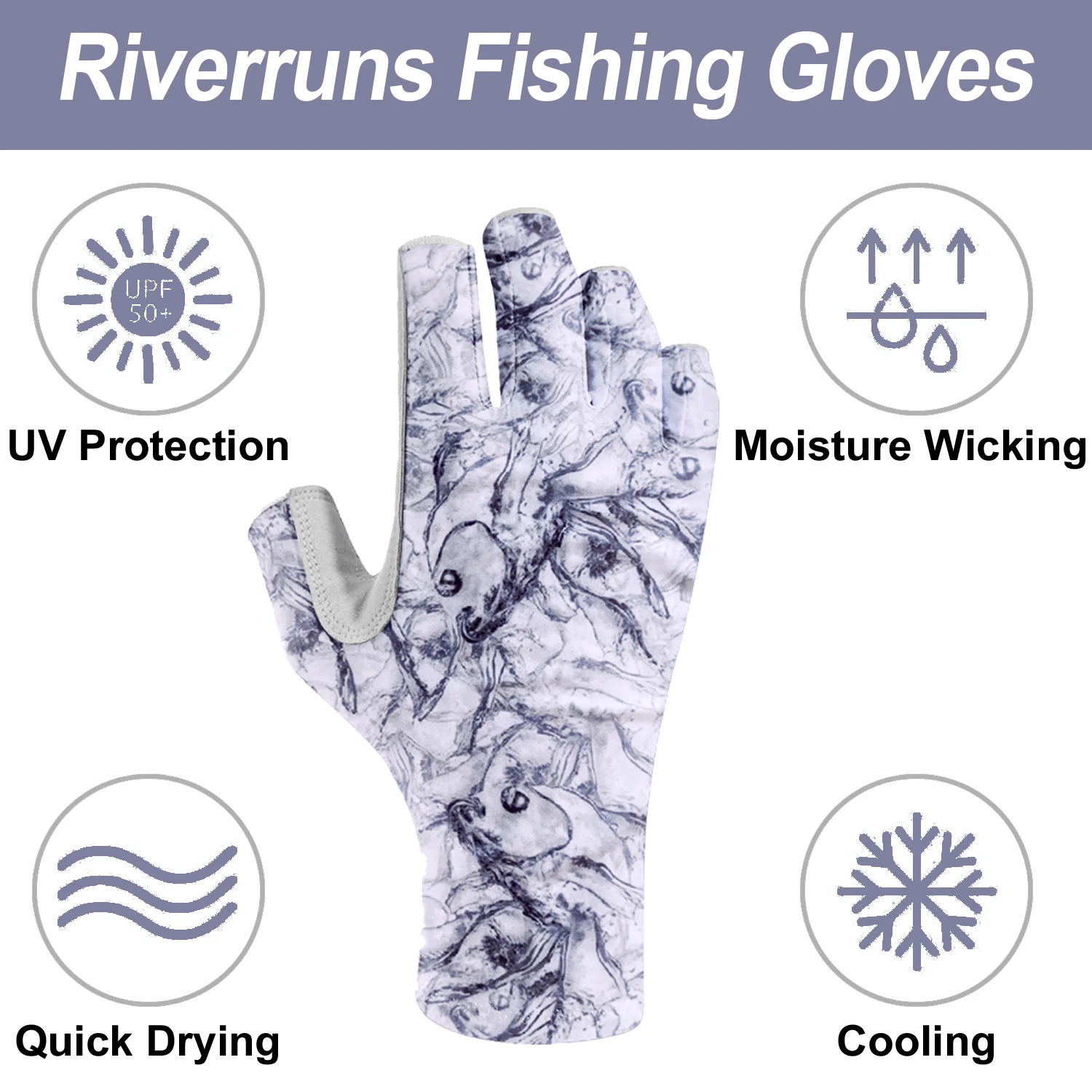Riverruns guantes de pesca sin dedos para hombres y mujeres, equipo de pesca, canotaje, kayak, mujer, caza, senderismo, correr, ciclismo - imagen 2