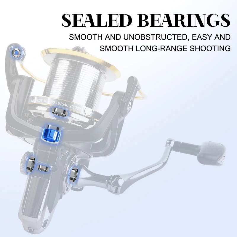 BILLINGS-carrete de pesca giratorio grande, 6 + 1BB, carrete giratorio de fundición larga, arrastre máximo de 20KG, potente carrete de pesca de agua dulce y salada - imagen 3