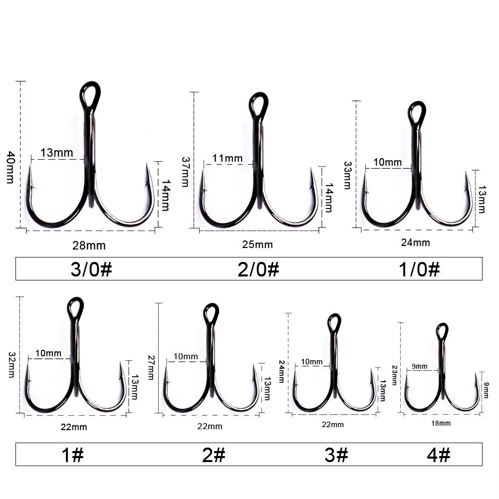 NGB 20PCS Anzuelo de pesca triple Acero con alto contenido de carbono 3/0 # -14 #   Anzuelo de pesca curvado redondo de níquel negro volteado para lubina con señuelo - imagen 2