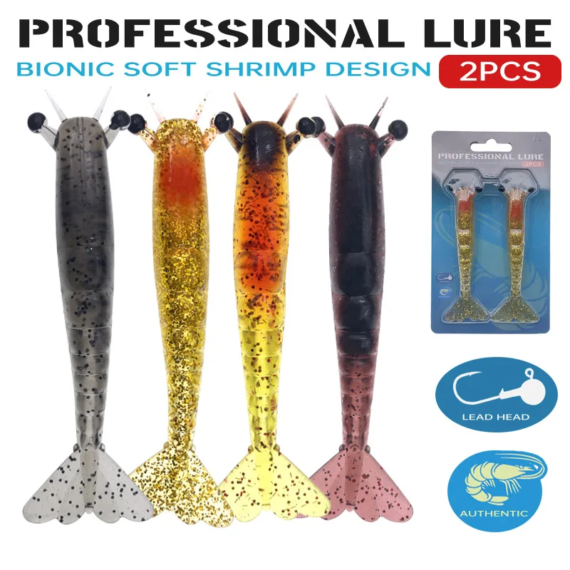 2 unids/caja Material suave cebo de camarones artificiales 9,5 cm/11,5 cm tamaño PVC señuelo de pesca cebo 6g/10g peso cebo de camarones suaves agua salada - imagen 3