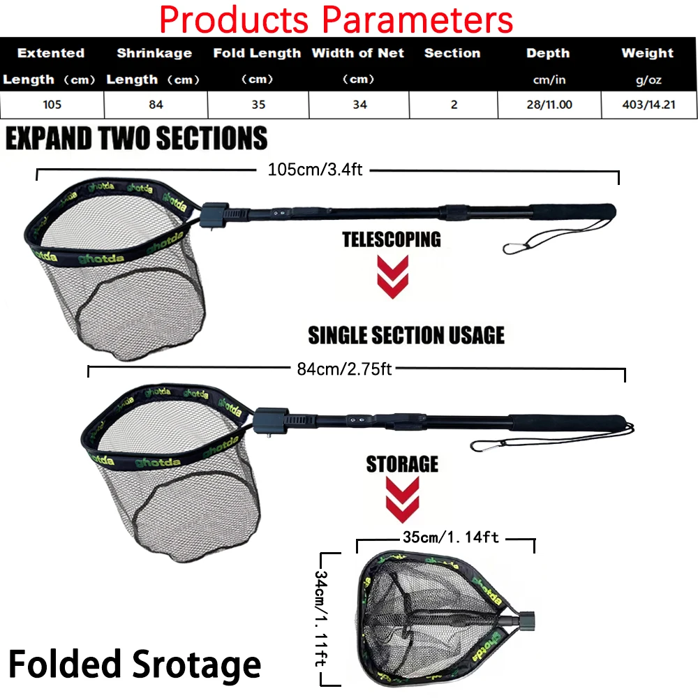 Red de pesca flotante, red de aterrizaje plegable, fácil captura y liberación con poste telescópico, red de pesca recubierta de goma para sal/agua dulce - imagen 4