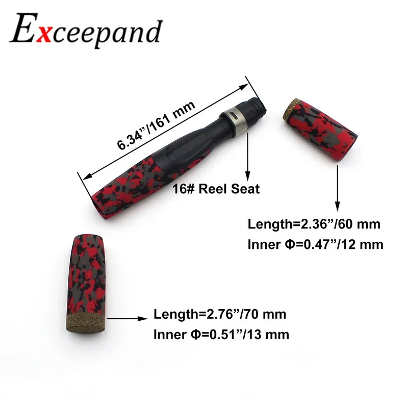 Exceepand-mango de caña de pescar giratoria de camuflaje EVA roja, agarre dividido con asiento de carrete, Kits de reparación de poste de bricolaje, 1 Juego - imagen 2