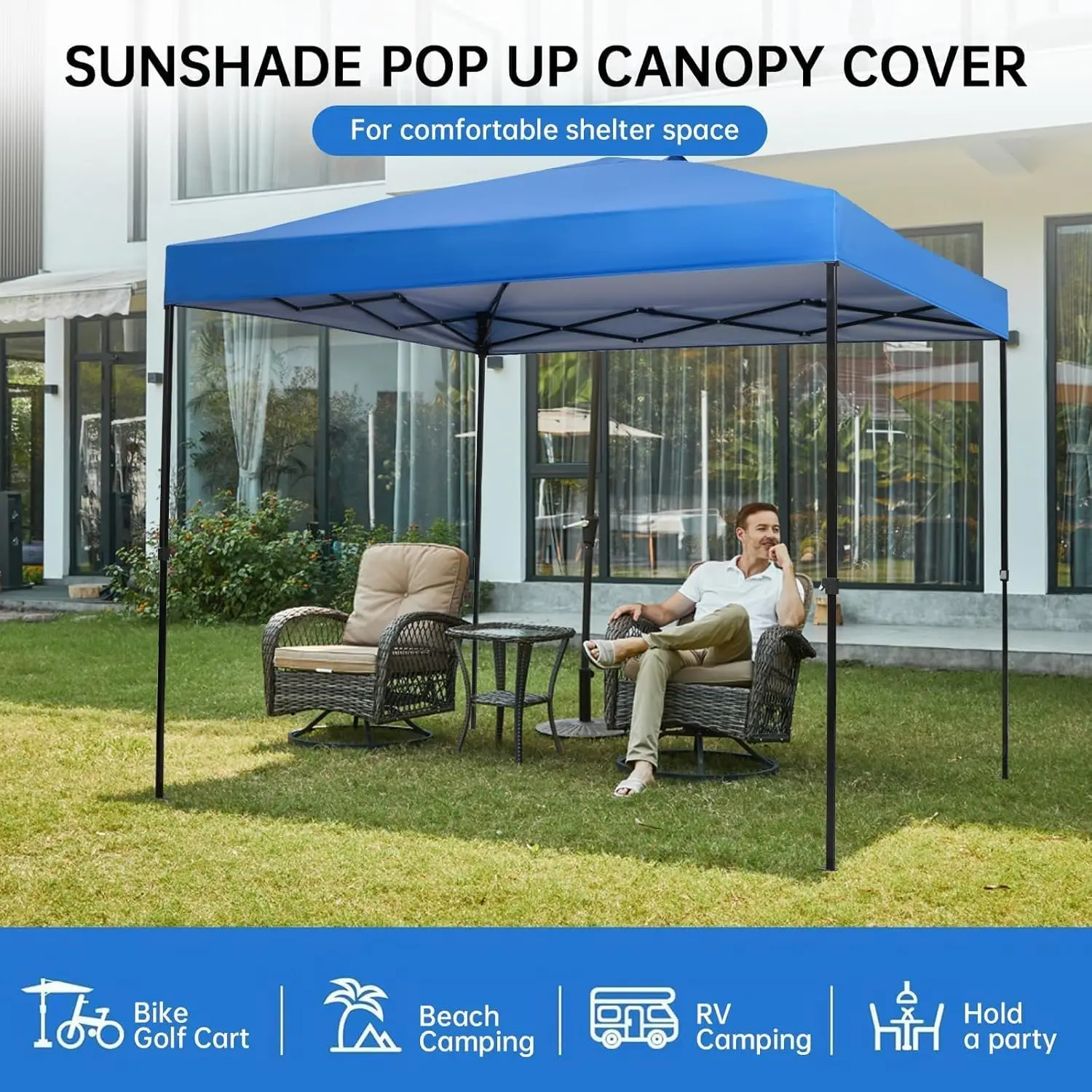 Refugio de lluvia para exteriores de 2x2m, tela Oxford impermeable para jardín, patio, Camping, nieve, lluvia, techo a prueba de sol, tienda parasol ultraligera portátil - imagen 5