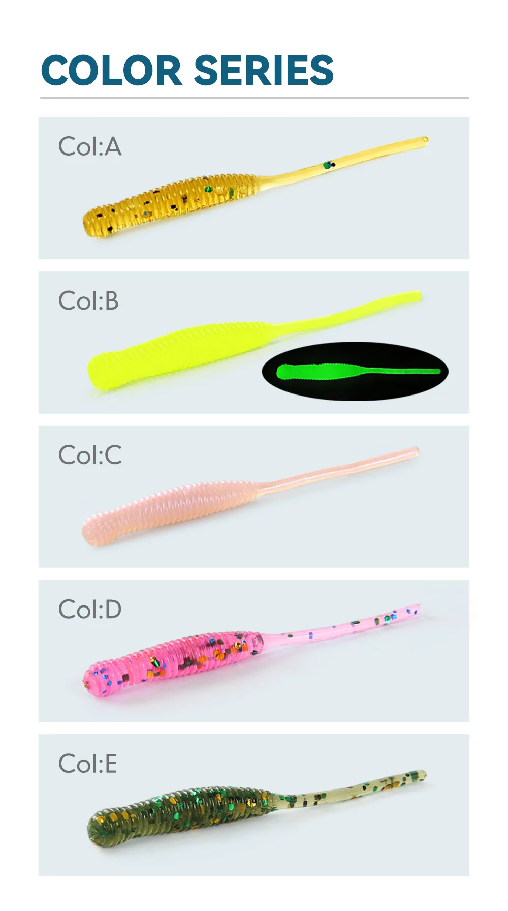 Explore las diversas series de colores de opciones de cebo para una pesca efectiva