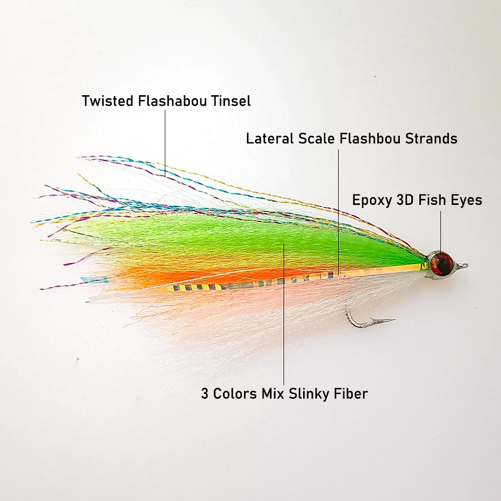 Ellllv, 2 uds., 4,1 ′′, serpentina de pesca, oropel Flash, fibra sintética, moscas de pececillo, Lucio, Tarpon, señuelo de pesca de agua salada - imagen 3