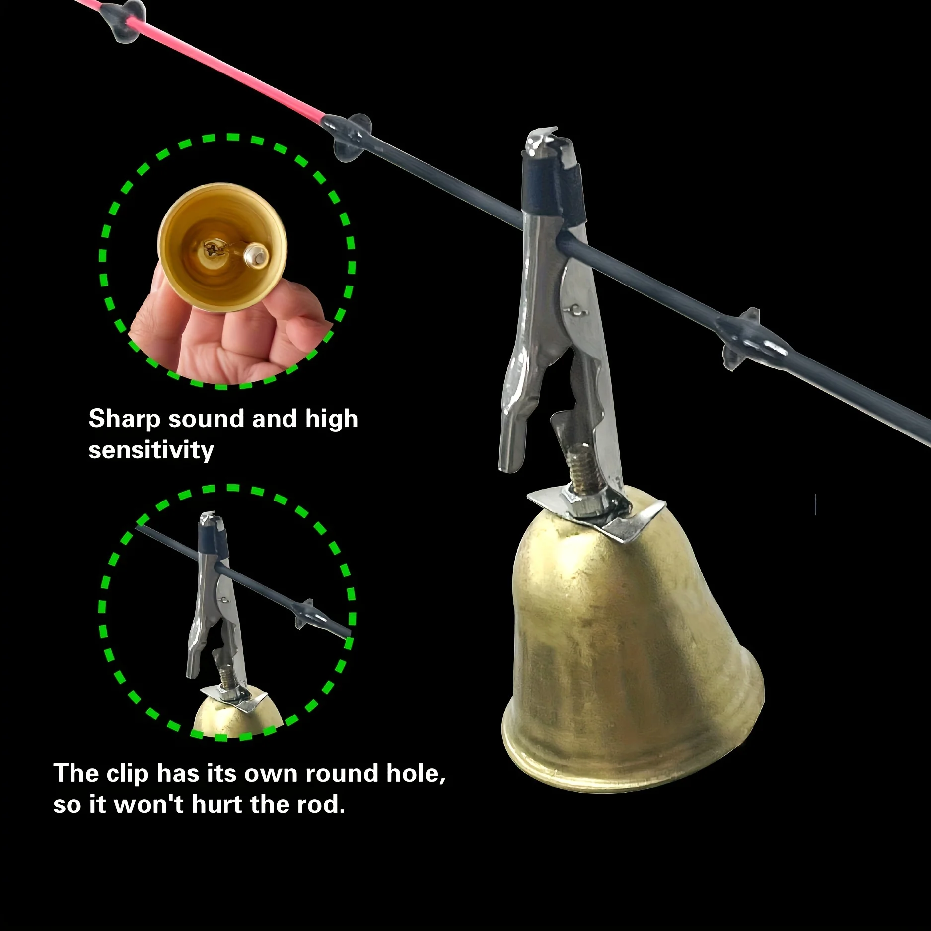Alarma de pesca con campana de cobre y clips de sujeción - imagen 4