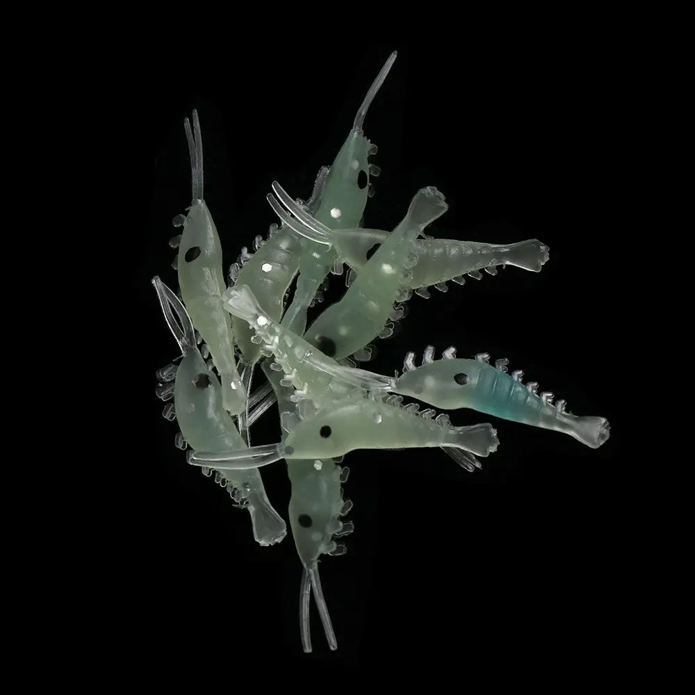 10/20/30/50 Uds. Luminoso suave 3cm biomimético pesca en el mar camarones cebo falso luminoso camarones Señuelos de Pesca gancho gusano silicona - imagen 3