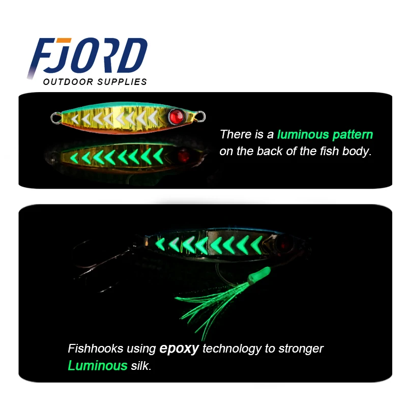FJORD sonajero plantilla de Metal señuelo de pesca 40g 60g 80g luz nocturna Jigging Shore Casting Swimbait nuevo 2023 aparejos de pesca de agua salada de mar - imagen 5