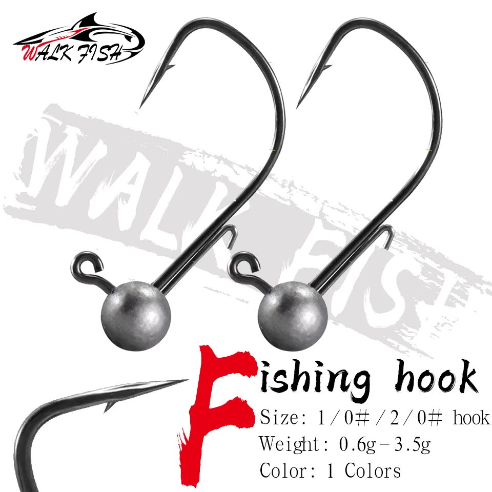 WALK FISH-anzuelo afilado con cabeza de plantilla de plomo, peso en gramos pequeño, 0,6g-3,5g, anzuelo negro, aparejos de pesca reforzados, 5 uds.
