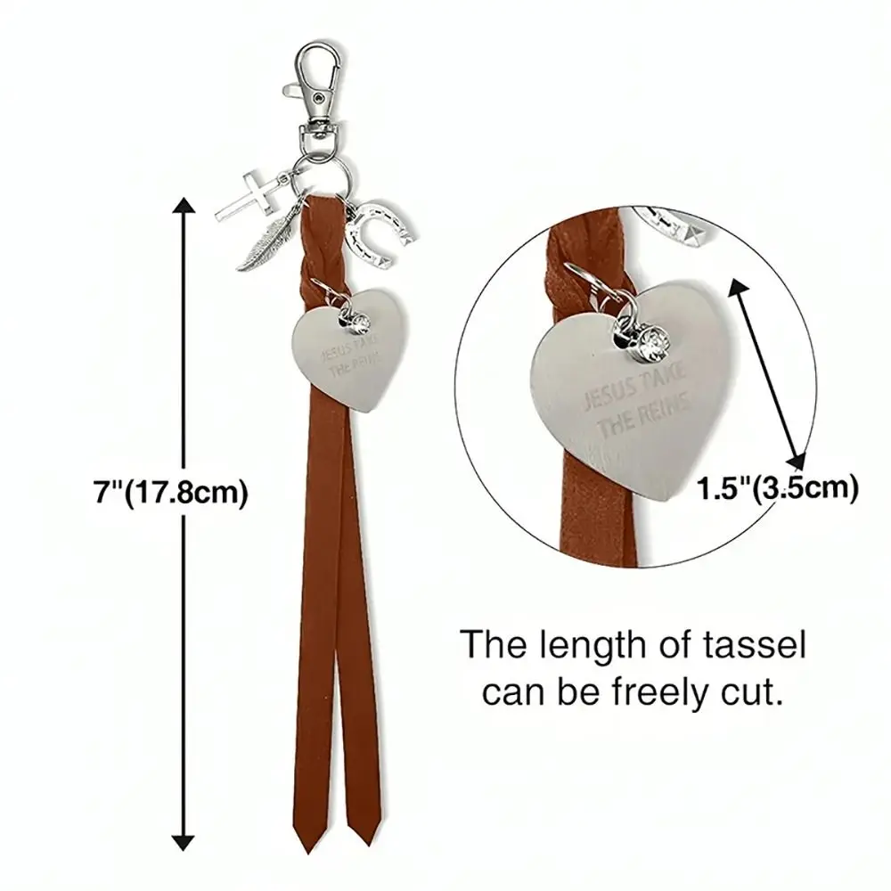 1 Uds. SHE HE, adornos de corazón para silla de montar, llavero de sillín versátil de aleación de cuero, Vintage, protege este jinete y el colgante de bolso de caballo - imagen 5