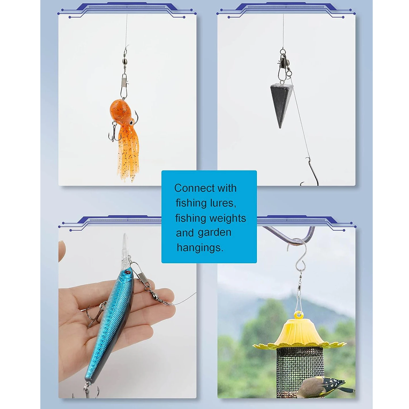 100 unids/lote 4 # 6 # 8 # 10 # 12 # Conector de pesca giratorio, Pin a presión, señuelo rodante, gancho giratorio, conectores de mosquetón, accesorios de aparejos - imagen 5