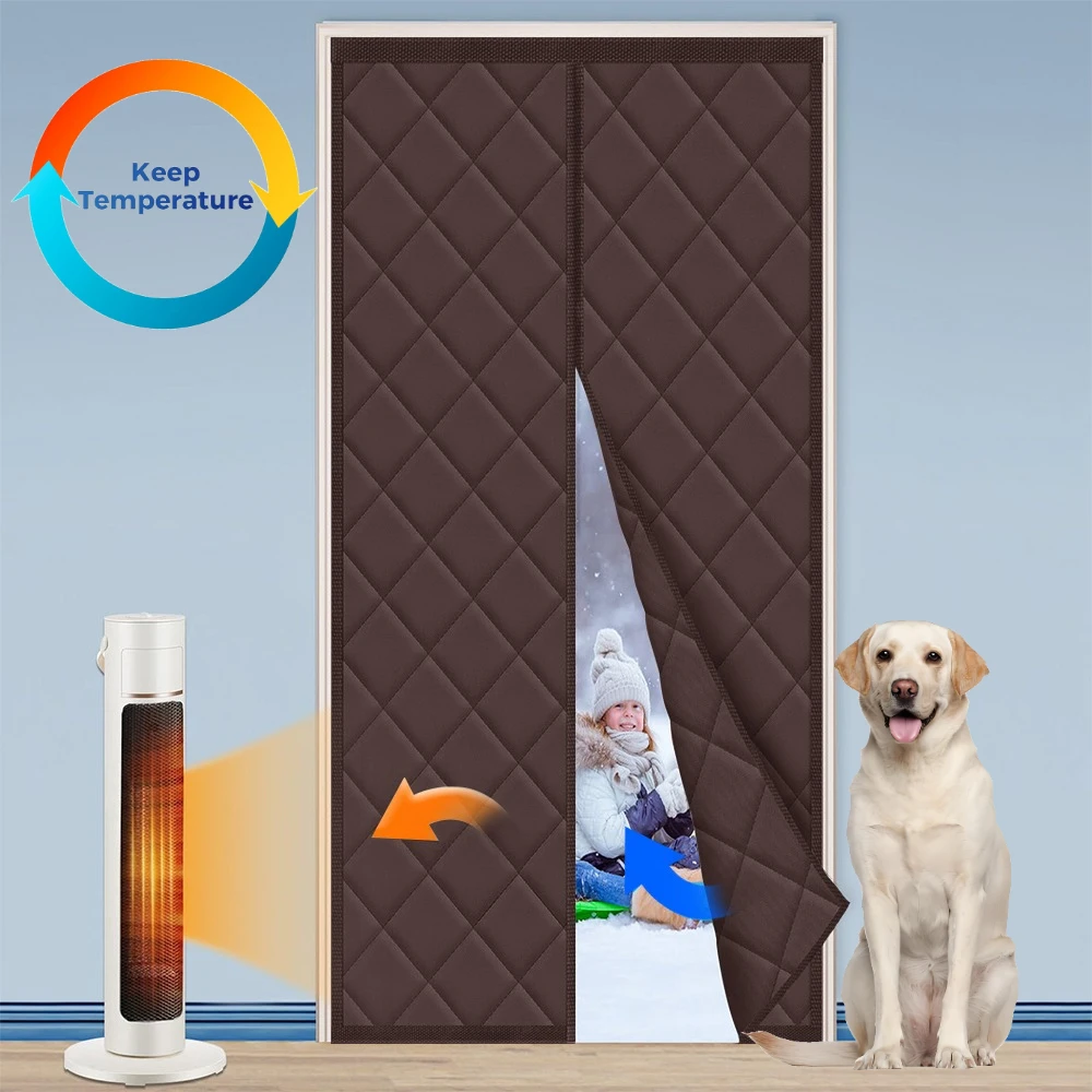 Cortina de puerta con aislamiento térmico, cubiertas de puerta con aislamiento magnético para manta de puerta de invierno, pantalla de puertas con aislamiento de algodón grueso - imagen 2