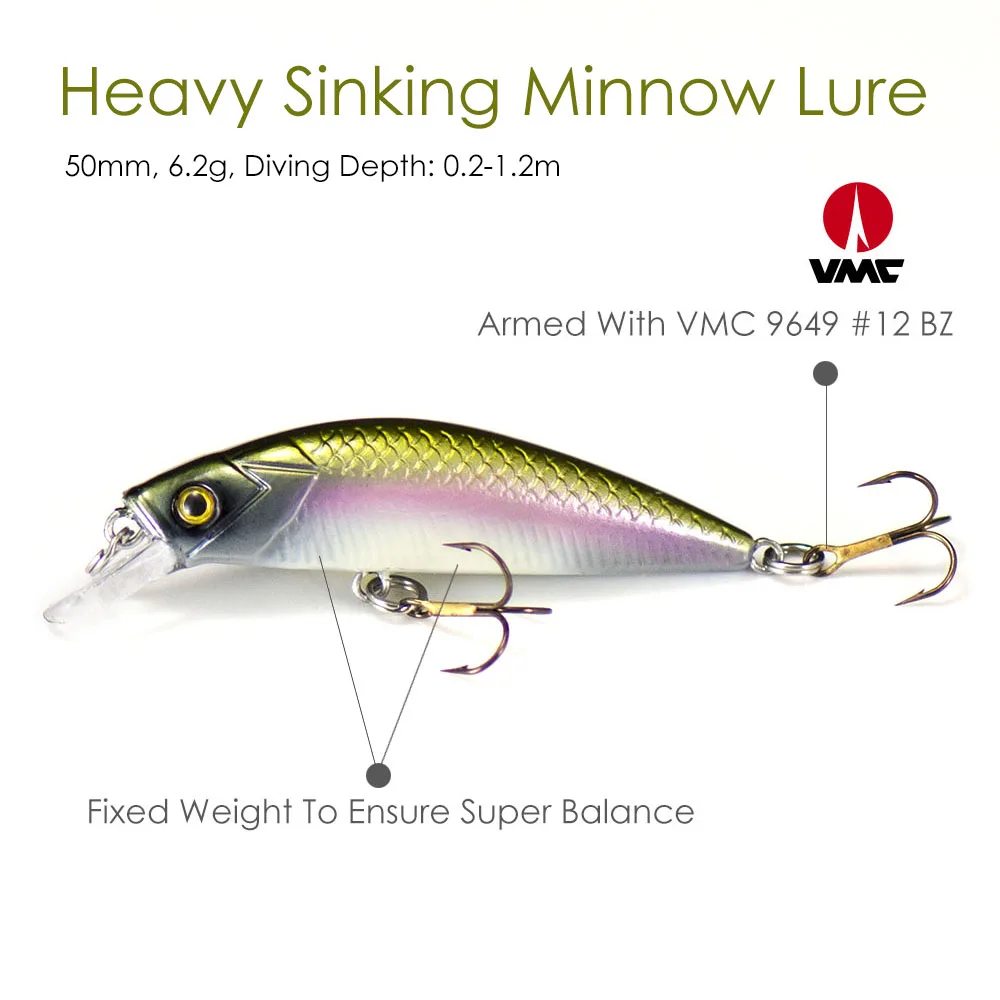 Pecillo hundido Countbass 50 mm 2" 6,2 g 7/32 oz. Buceo 0,2-1,2 m Wobblers señuelo de pescador para pescar trucha lubina - imagen 3