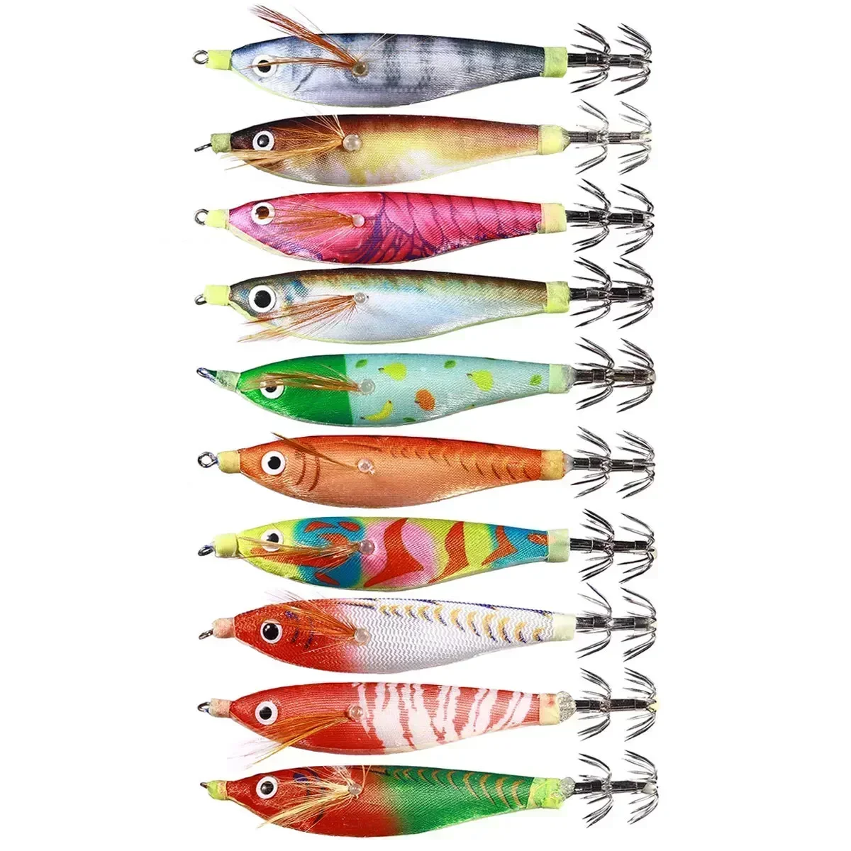 Señuelo de pesca luminoso, señuelos de madera para camarones, anzuelo de calamar, pulpo, sepia, camarones, Jigging, cebo para pesca nocturna, 5 uds. - imagen 5