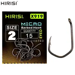 Hirisi 15 Uds. Anzuelo de pesca de acero con alto contenido de carbono recubierto de PTFE Micro púas con ojo accesorios de anzuelo de pesca de carpa X919