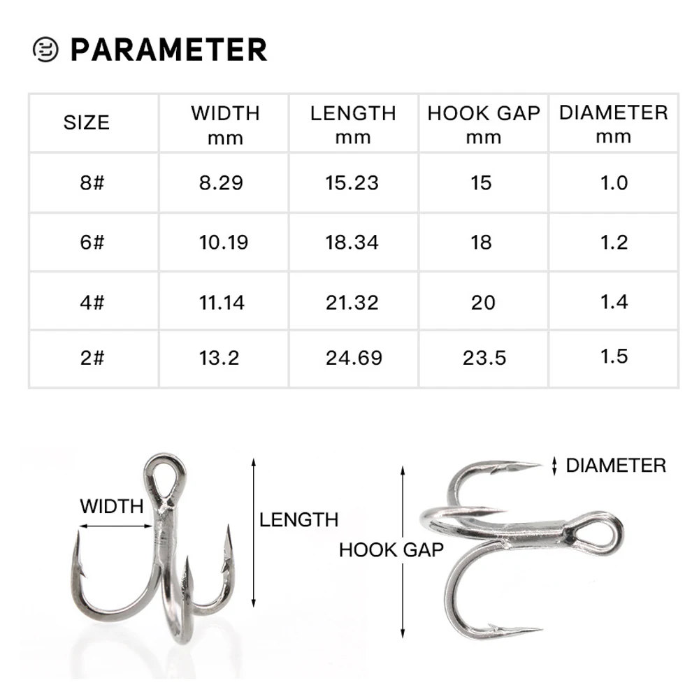 ORJD-anzuelos de pesca de acero de alto carbono, anzuelos triples de níquel negro, 5 piezas, 6x, 2 #4 #6 #8 # - imagen 2