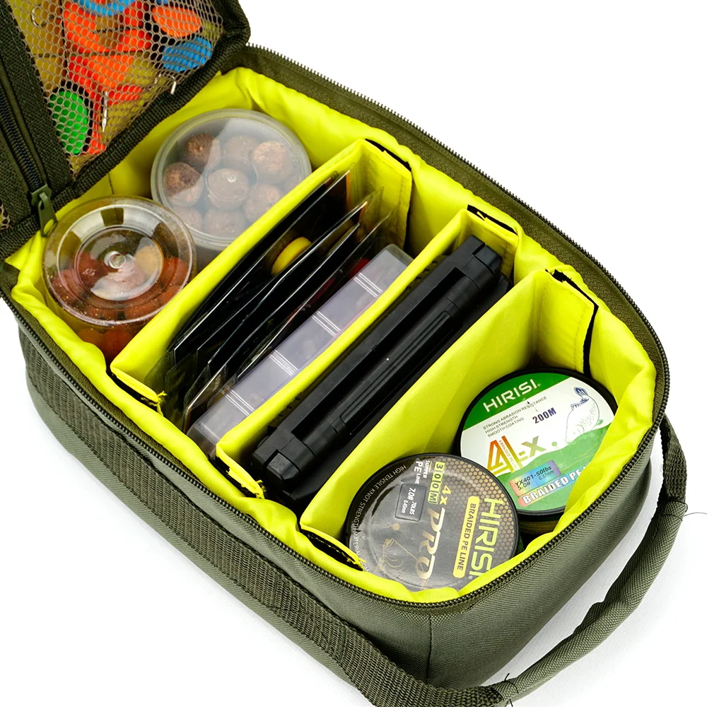 Hirisi-bolsa de aparejos de pesca, bolsa de pesca impermeable, bolsa de equipo de carrete de pesca portátil con 3 divisores ajustables, accesorios de pesca - imagen 2