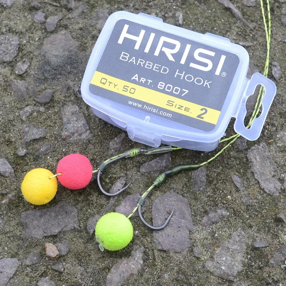 Hirisi-anzuelo de púas para pesca de carpa, anzuelo con anillo de acero de alto carbono, anzuelo con ojo, tamaño 8007, 50 piezas, 2468 - imagen 5