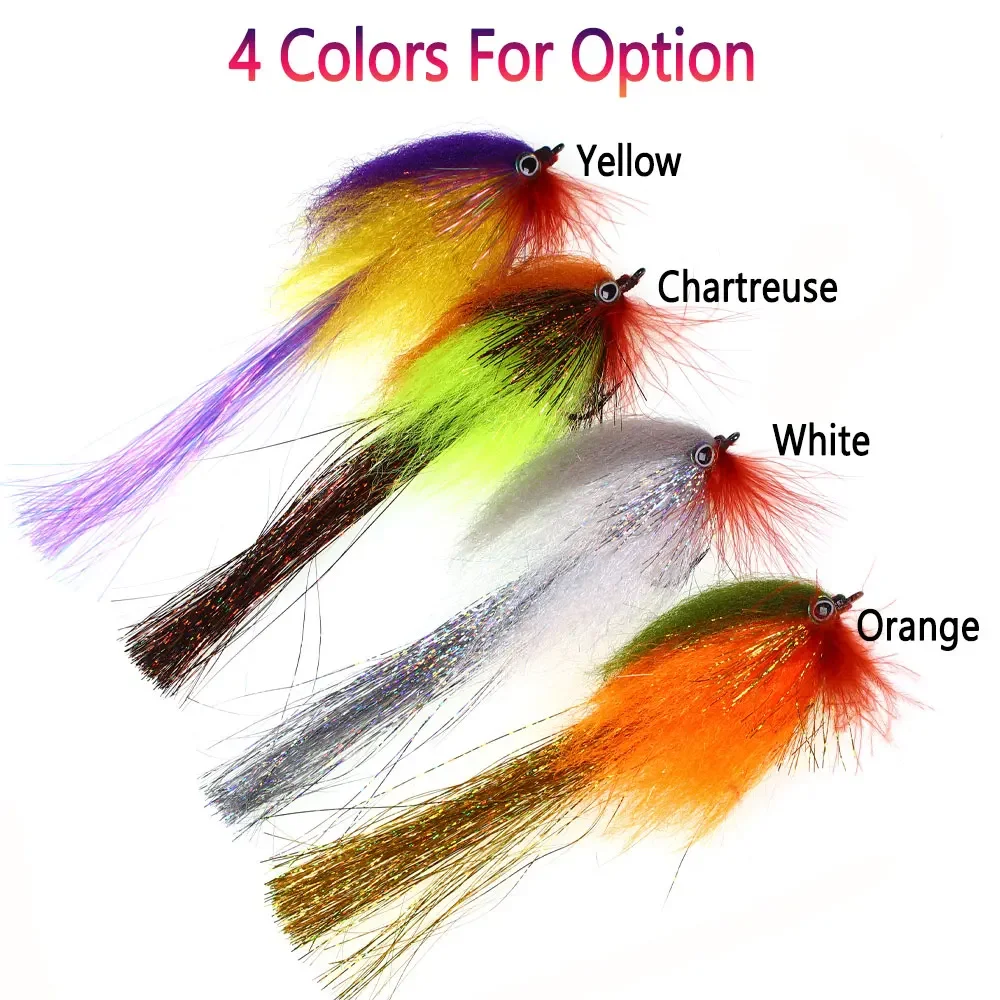 Bimoo # 4/0 2/4 Uds 6,89 pulgadas ~ 7,09 pulgadas pez grande Streamer mosca Flashabou oropel cola Baitfish mosca trucha Pike almizclado lubina pez de mar señuelo - imagen 5