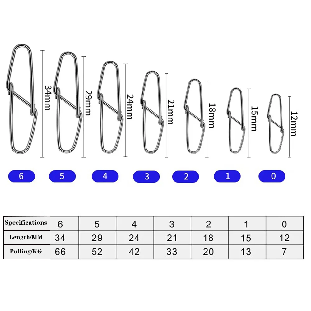 Conector de pesca de 50 Uds., hebilla doble rápida de acero inoxidable, aguja de seguridad, accesorios de pesca, junta de hebilla sólida y fuerte - imagen 5