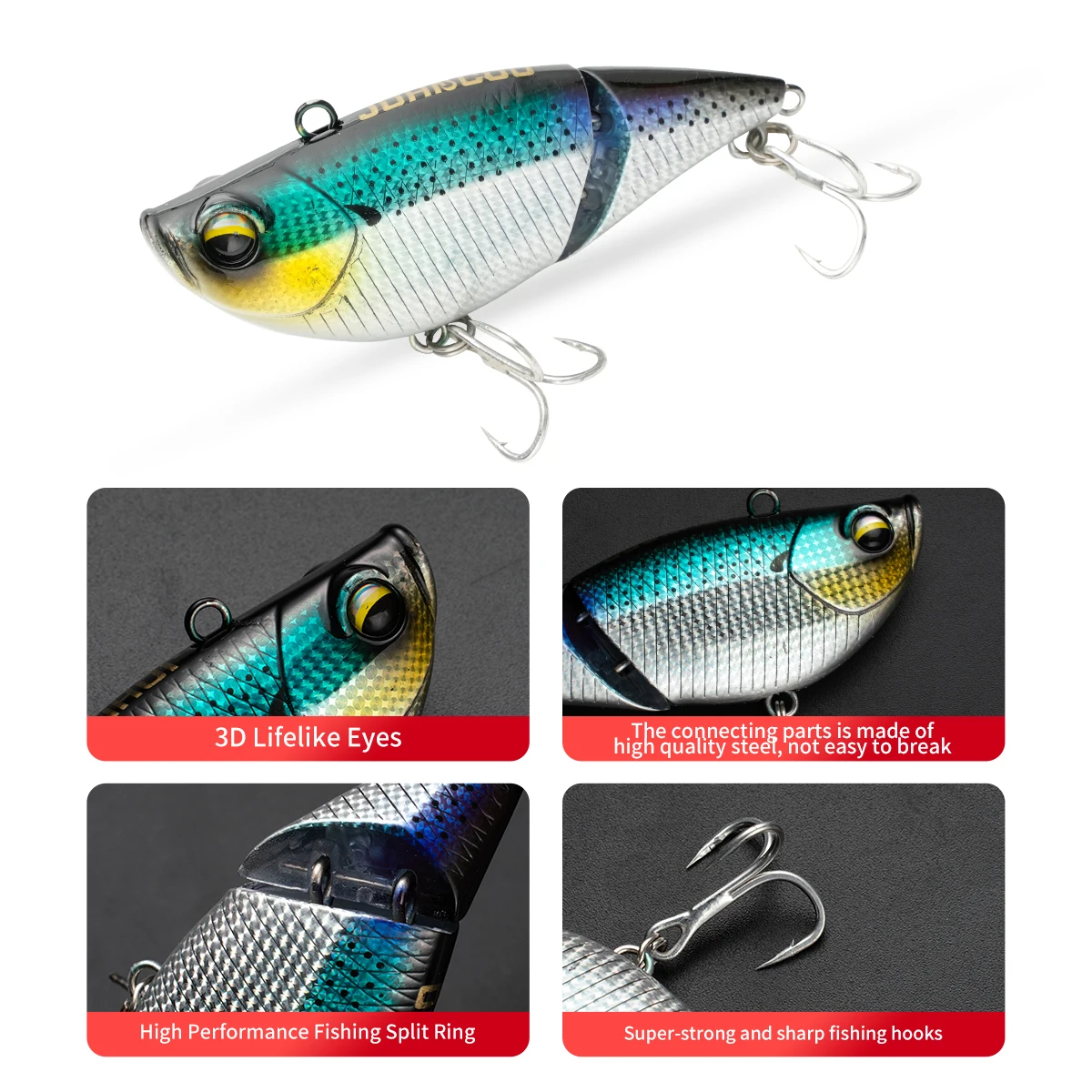 Johncoo-señuelo de pesca duro, 8cm, flotante, hundido, 2 secciones, anzuelos triples, sonajeros de diseño multiarticulado para perca de lubina - imagen 3