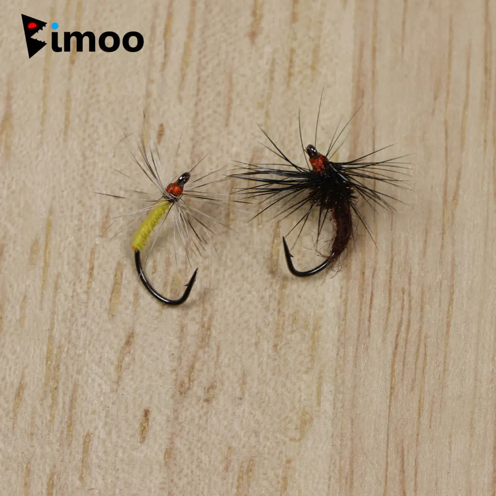 Bimoo 8PCS # 16 gallo Hackle mosca seca con púas mayfly Artificial emergente insecto cebo para trucha lubina Grayling Panfish Señuelos de pesca