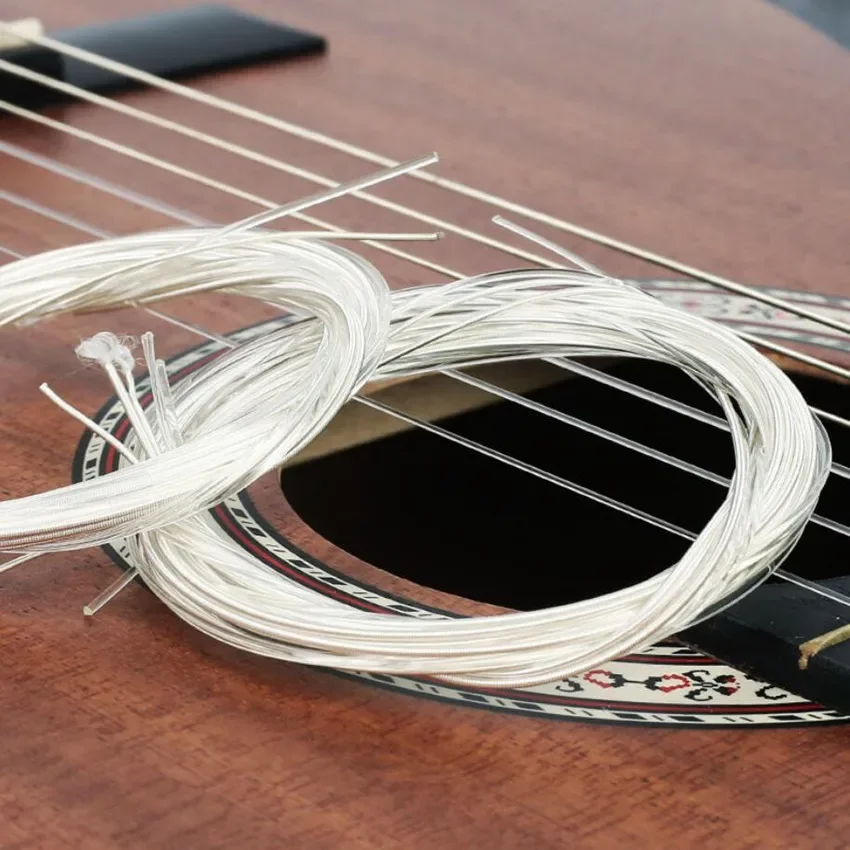 6 uds cuerdas de Metal de nailon clásico púas de guitarra de cuerda plateadas 1-6 alambre de guitarra usado accesorios de guitarra acústica clásica - imagen 4
