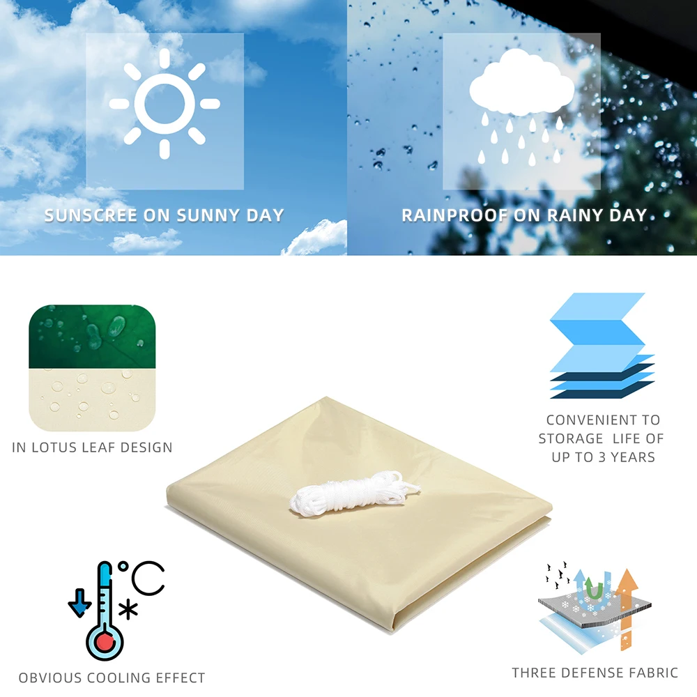 Toldo de poliéster 300D impermeable, lona impermeable de protección solar y anti rayos UV, de forma rectangular y cuadrada, dimensiones de 3x3m 3x2.6m 2.6x2.5m, para jardín o terraza - imagen 2