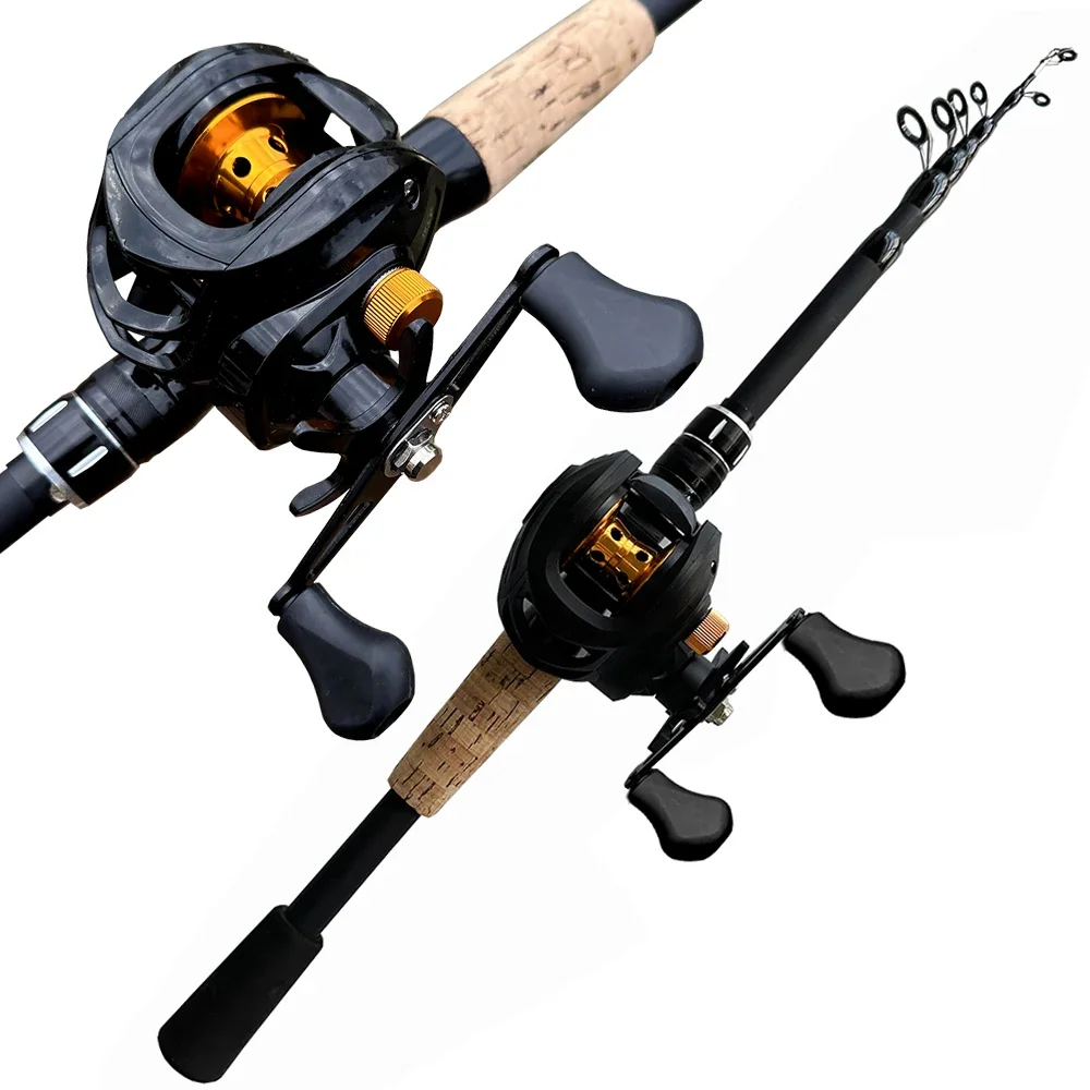 1,5-2,4 M caña de pescar telescópica carrete línea Combo Bass caña de carbono señuelo WT.8-25g 7,2: 1 carrete de pesca Baitcasting conjunto de línea trenzada - imagen 4