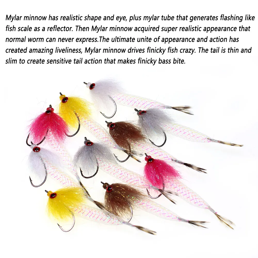 Bimoo # 4 2/5 Uds 3,15 pulgadas de largo ojos de pez 3D Mylar Minnow moscas Flash tubo Baitfish Streamer mosca lubina trucha salmón Señuelos de pesca - imagen 3
