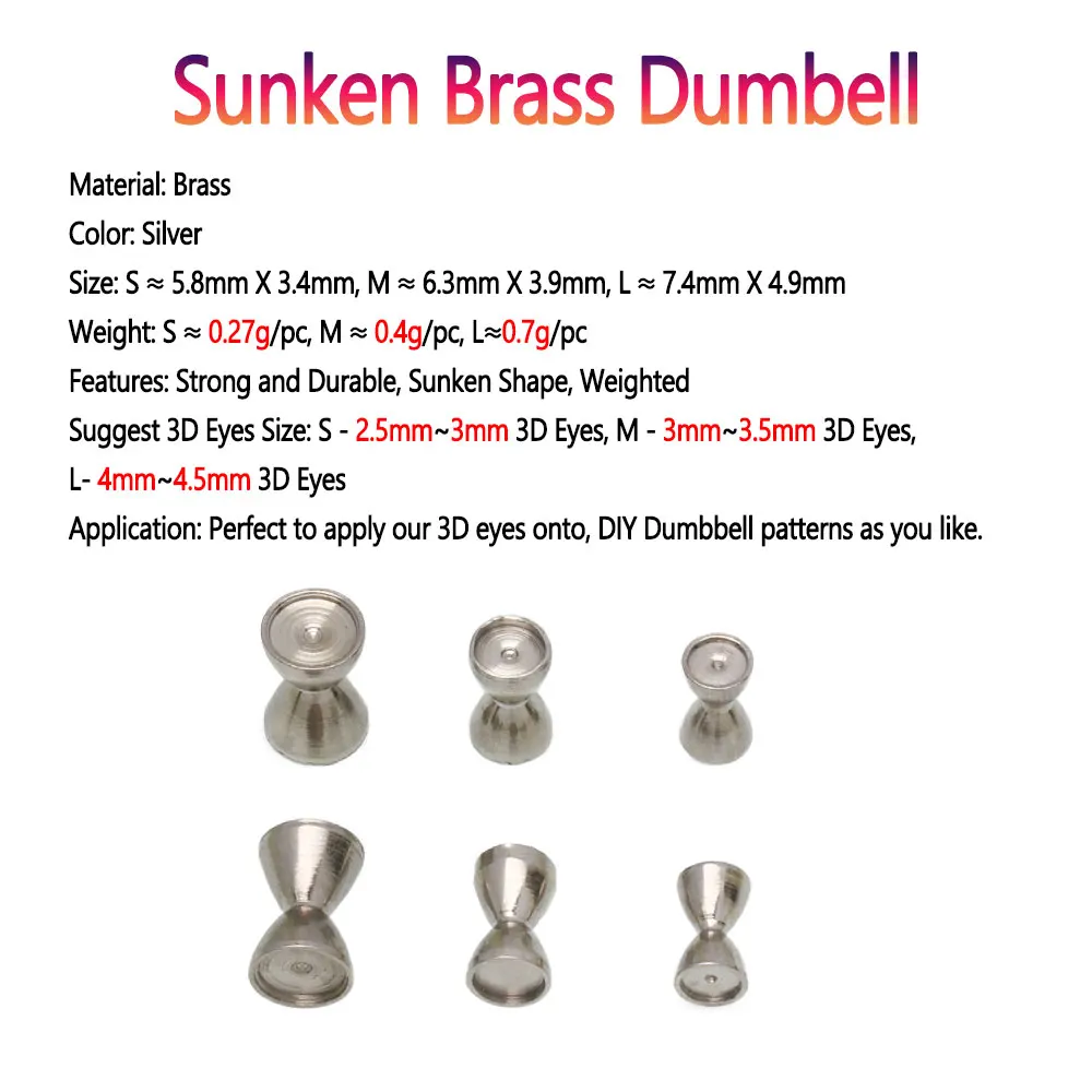 Bimoo-Cuentas de mancuernas de latón Sunken, Ojos de mancuerna, Material de atado de moscas para Crazy Charlie, Señuelos de Pesca de agua salada, cebo, 20 piezas - imagen 2