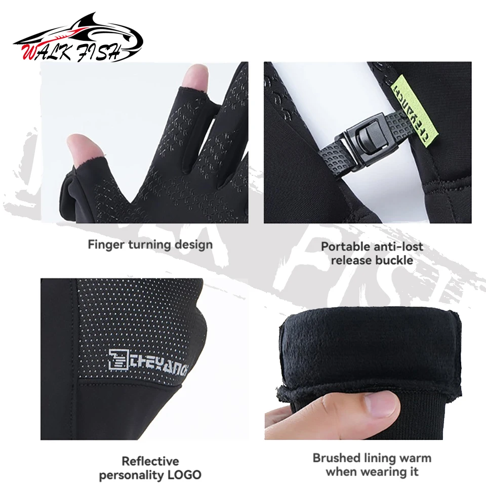WALK FISH-guantes de pesca de invierno para deportes al aire libre, acolchados, cálidos, antideslizantes, pantalla táctil, alargados, a prueba de viento, Montañismo - imagen 5