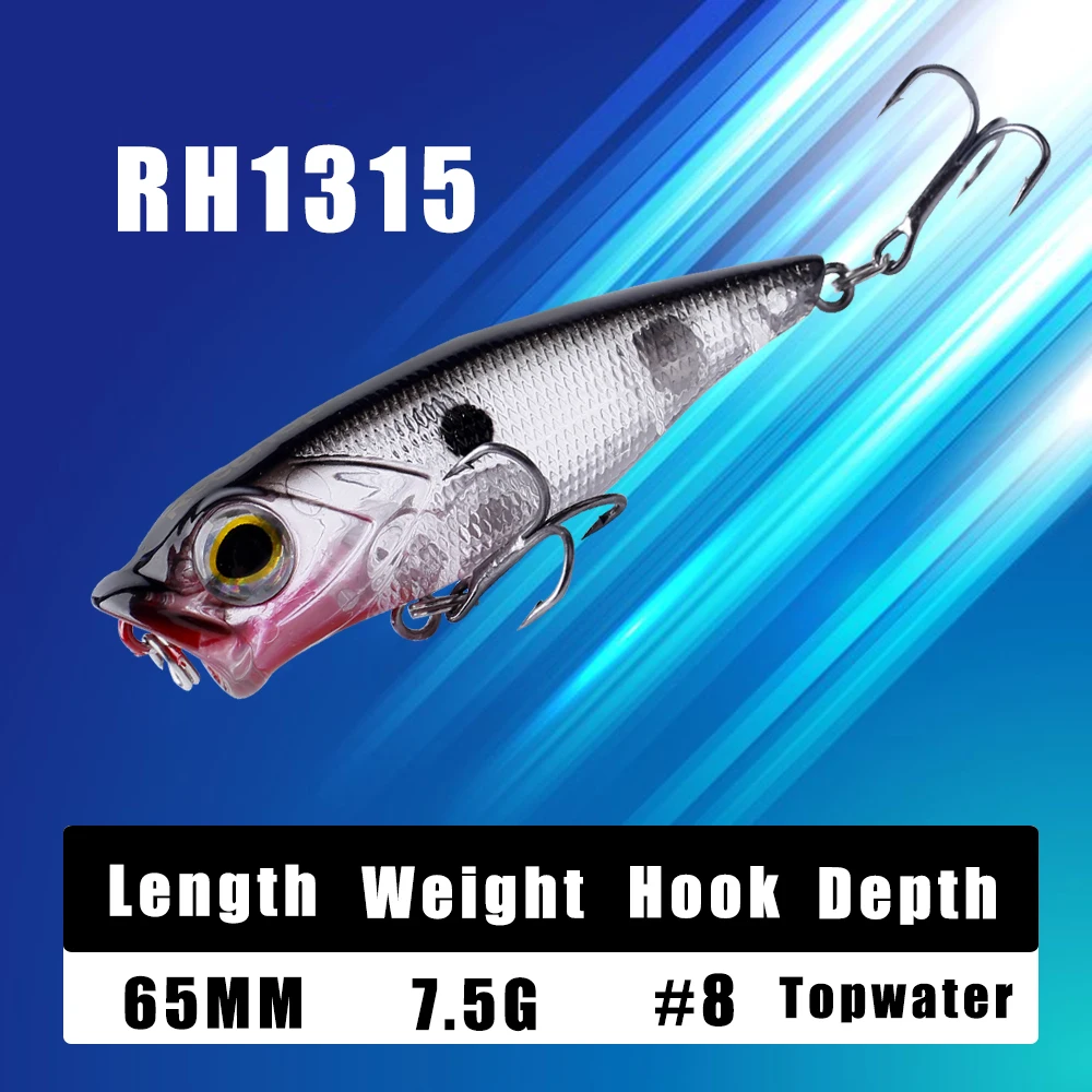 CCLTBA-Señuelos de pesca Popper de plástico duro, 6,5 cm, 7,5g, cebos duros Topwater, Wobblers Popper de boca grande, señuelos flotantes para pesca - imagen 3