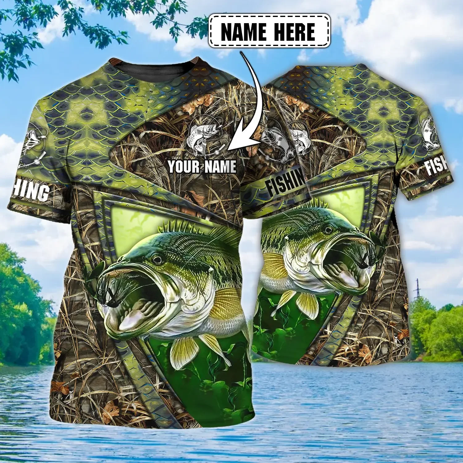 Bass Fishing-Camiseta personalizada con nombre 3D completamente estampado para hombre, camiseta de manga corta Unisex de verano, camisetas informales TX256