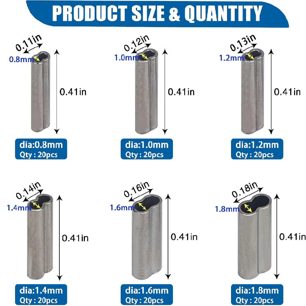 Mangas de engarzado de cobre de doble barril, manga de bucle de engarzado de cuerda de alambre de latón para conector de tubo de sedal de pesca, aparejo líder, 120 Uds. - imagen 2