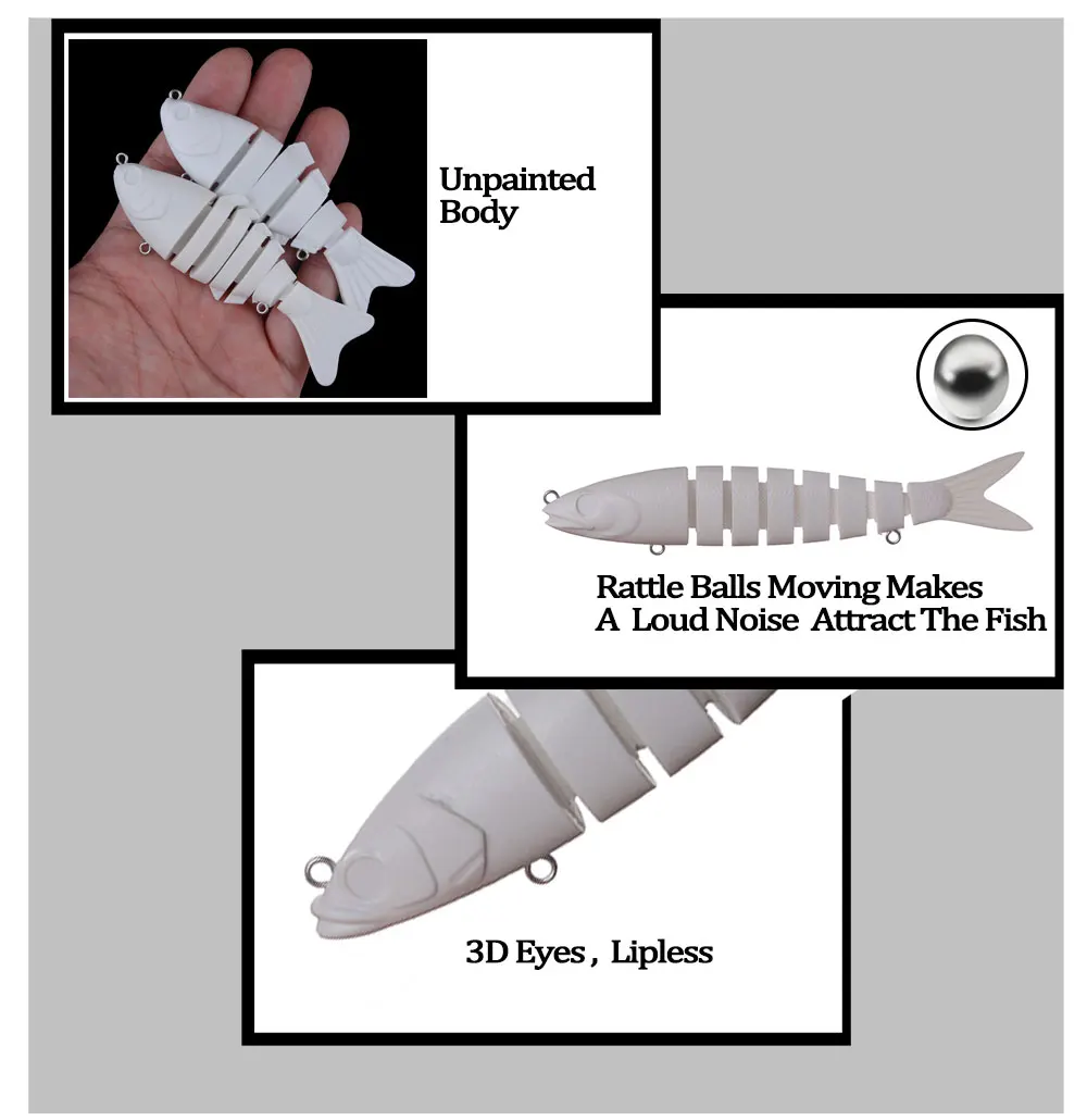 Chan'sHuang, 10 Uds., cebo en blanco sin pintar, Swimbait multiarticulado, sonajero que se hunde, aparejos de pesca hechos a mano DIY - imagen 4