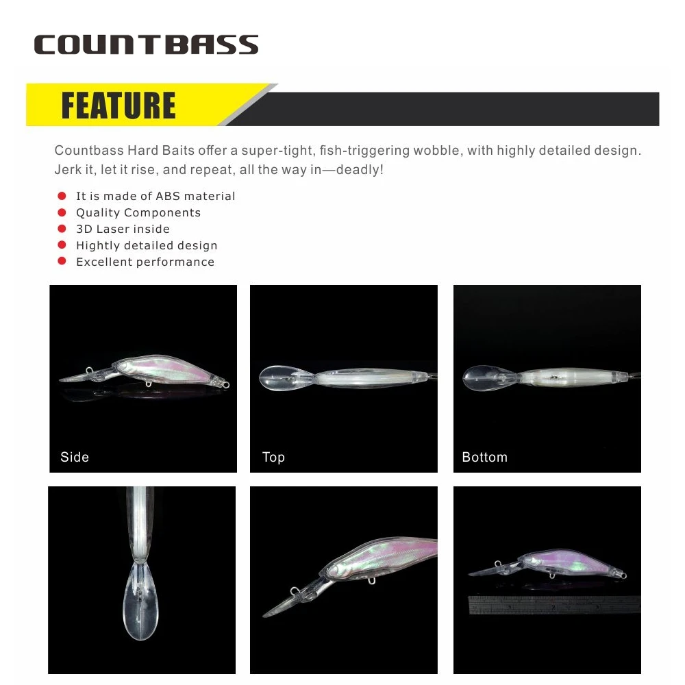 Countbass-Señuelos duros en blanco, 10 Uds., 65mm/2,6 ", 6g/0,2oz, papel láser 3D incorporado, cebos de pesca sin pintar, pececillo, Wobblers - imagen 4