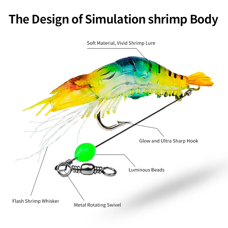 Señuelo luminiscente Artificial para pesca de camarones, señuelos luminosos de pesca, cebo de pesca con gancho, 7cm, 5,8g, 1 piezas - imagen 4