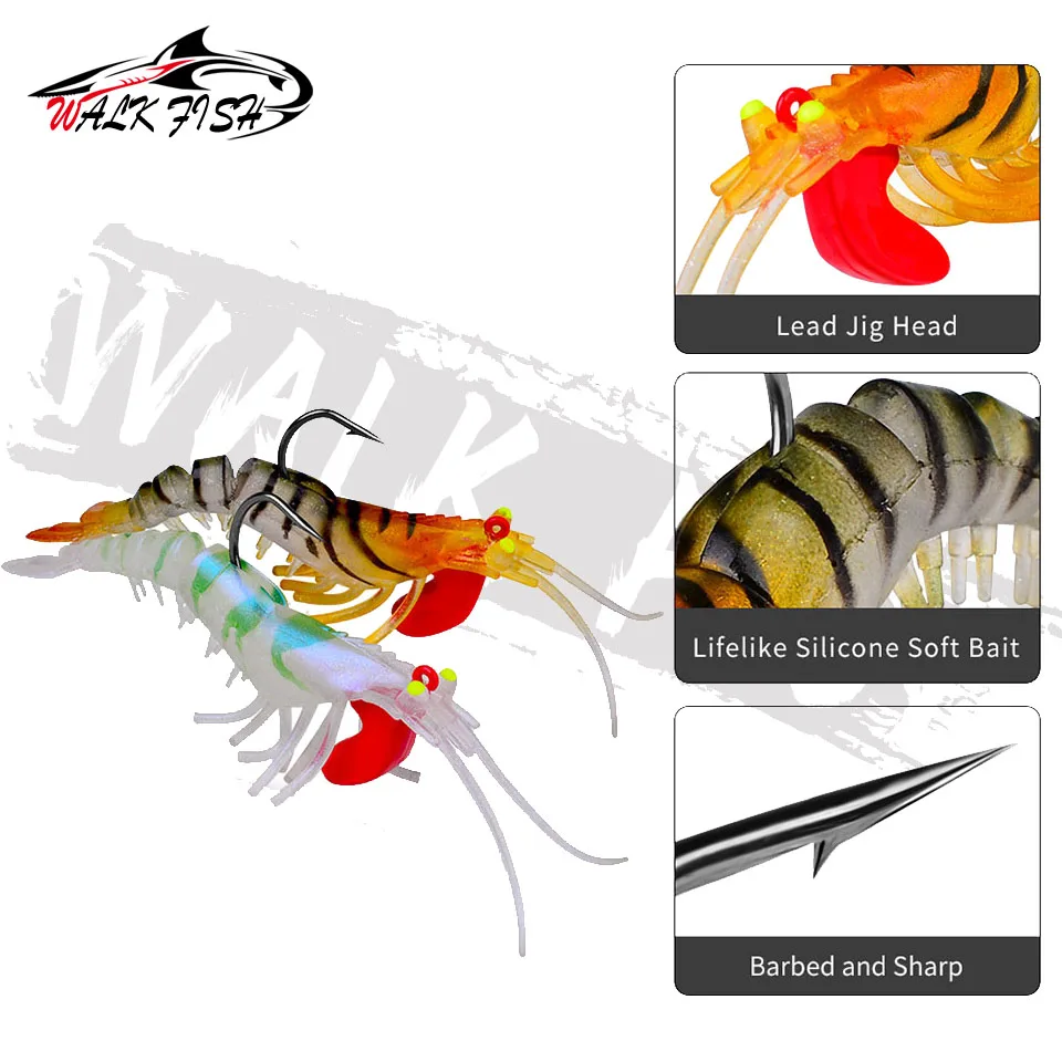 WALK FISH-cebo de camarón suave, señuelo luminoso de silicona con anzuelo Jigging, Swimbait Wobbler, 6G, 12G, 5G, 18g, 1 unidad - imagen 5