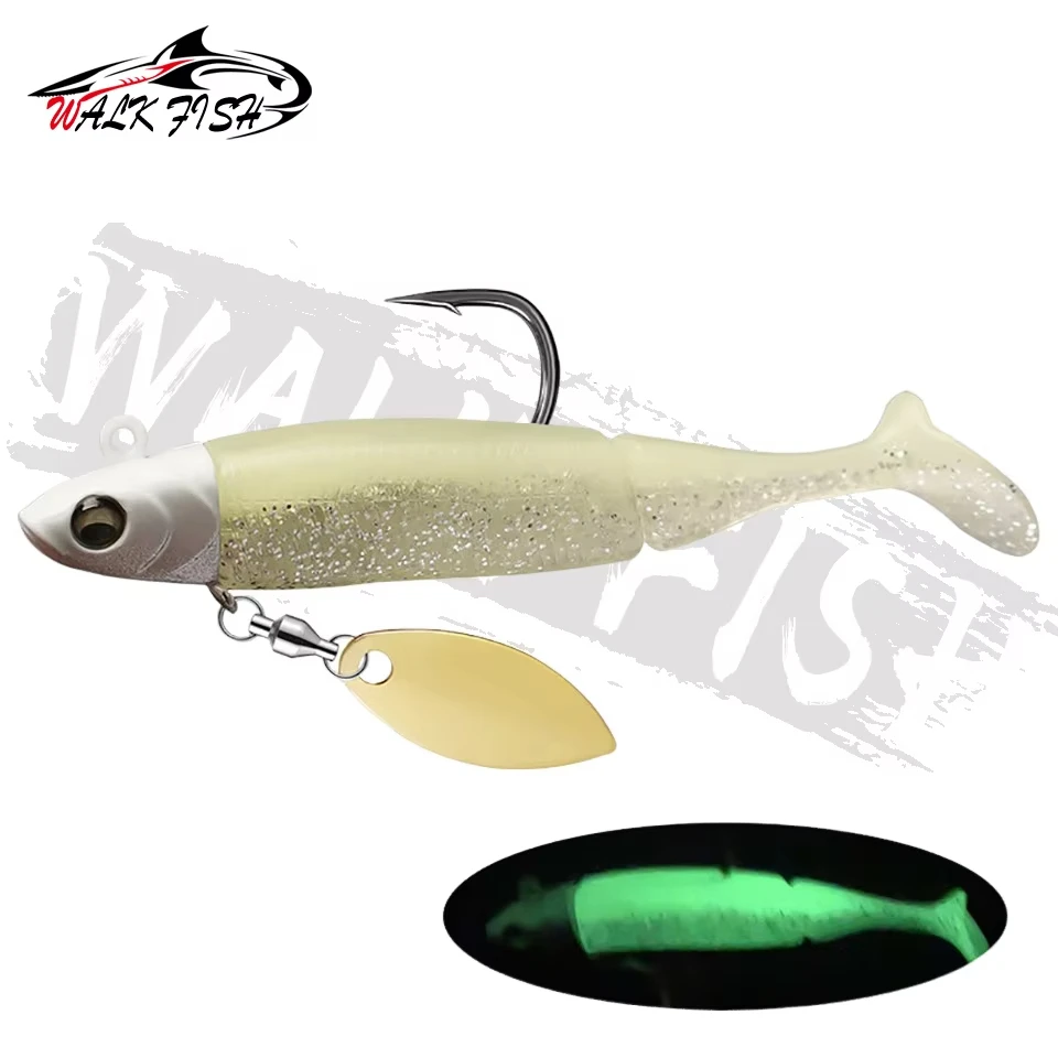 WALK FISH-señuelo suave Wobbler, cabeza de plantilla de plomo Artificial, cebo suave de silicona con lentejuelas, cola en T, Jigging, señuelo de pesca de mar, 9,5 cm, 20g - imagen 3