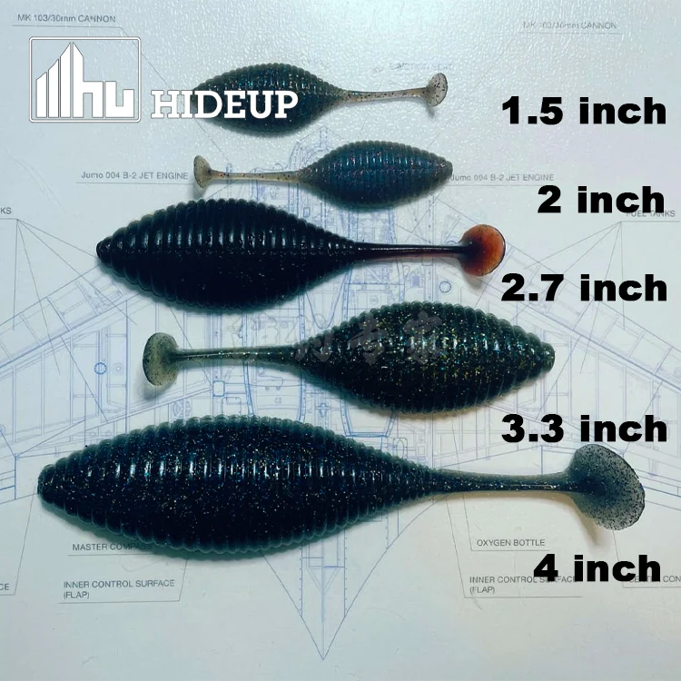 HIDEUP Flat Fish T-tail Fish Stagger Wide Juego de pesca múltiple de 2,7/3/4 pulgadas compatible con hojas caídas sin plomo - imagen 4