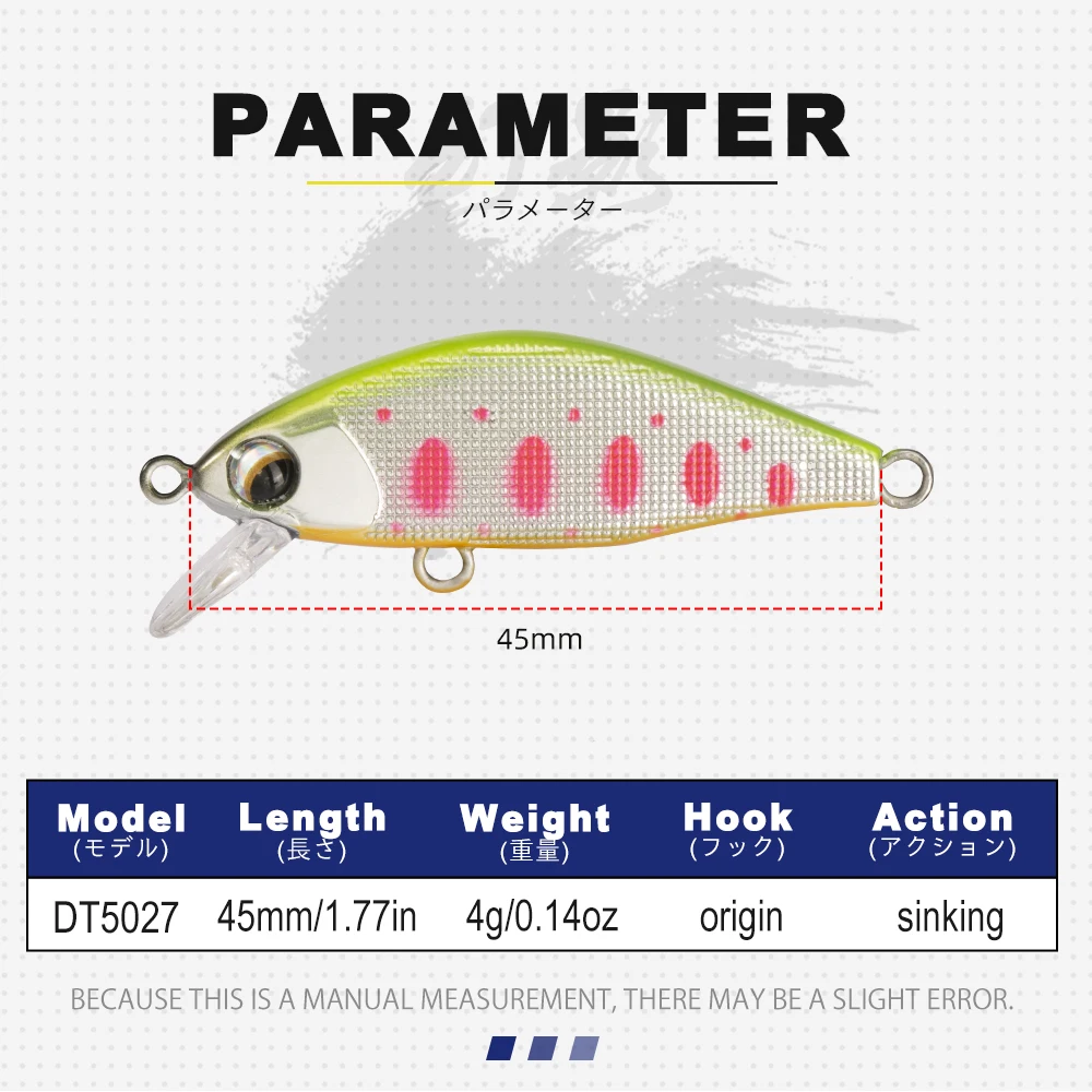 Señuelos de Pesca D1 Minnow, 45mm, 4g, cebos duros que se hunden, Mini Wobblers artificiales para trucha, perca de Pesca, lubina, aparejos de pesca DT5027 - imagen 3