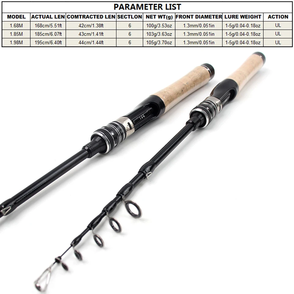 Caña de pescar telescópica de fibra de carbono, acción lenta UL, adecuada para arroyos, lagos y otros cuerpos de agua, cuerpo de caña corta. - imagen 5