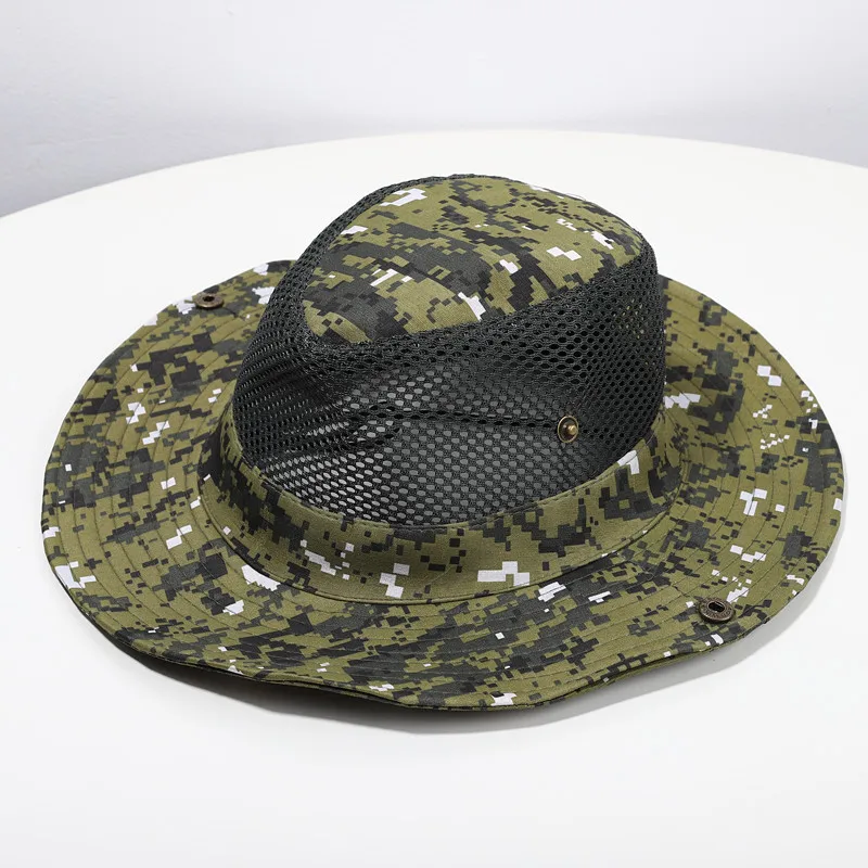 Sombrero de ala ancha con protección solar para hombre, gorra de red de camuflaje para pesca, sombreros de verano, sombrilla de pescador y caza - imagen 4